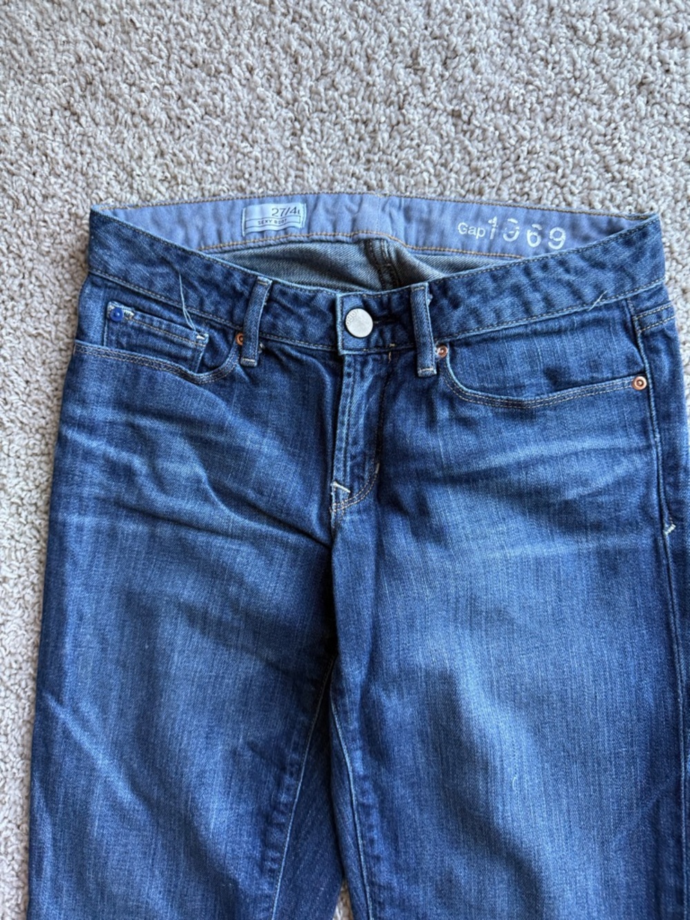Dark Blue Flare Jeans — Women's Flared Denim Size 27/4 Long - Picture 3 of 7